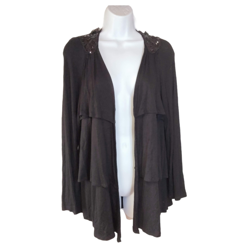 Charming Charlie Cardigan Sweater Women Large Black Sequin Embroidered Butterfly